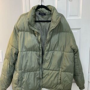 PacSun Green Quilted Puffer Coat with Water-Resistant Fabric
